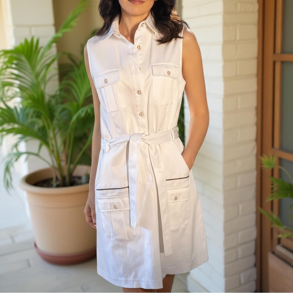 White Sleeveless Cargo Belted Dress Size 12